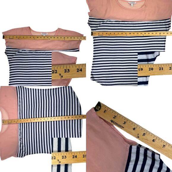 Charming Charlie Sleeveless Stripe Tee Shirt Blouse Sheer Peach Chiffon Shoulder - Picture 10 of 11